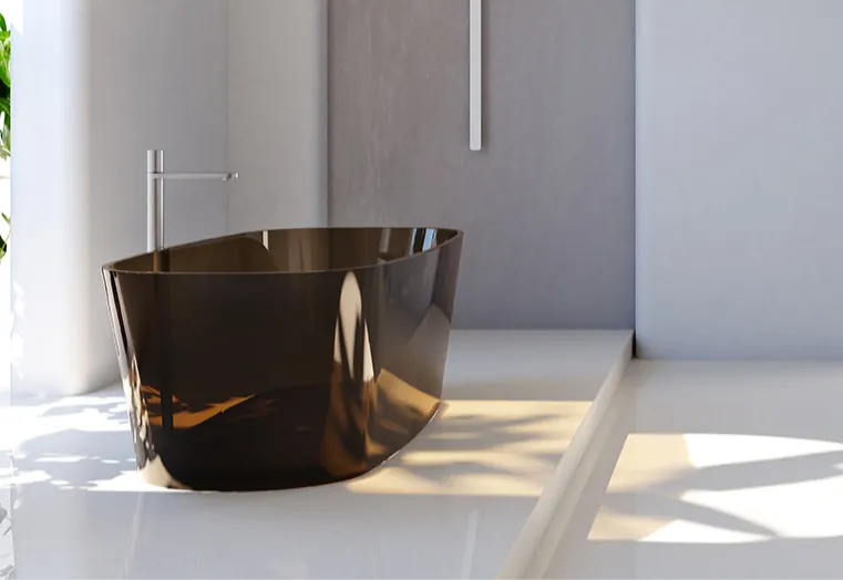 Freestanding bath in tinted bronze glass