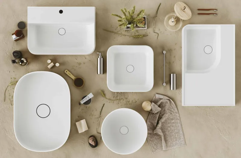 Washbasins of different shapes seen from above