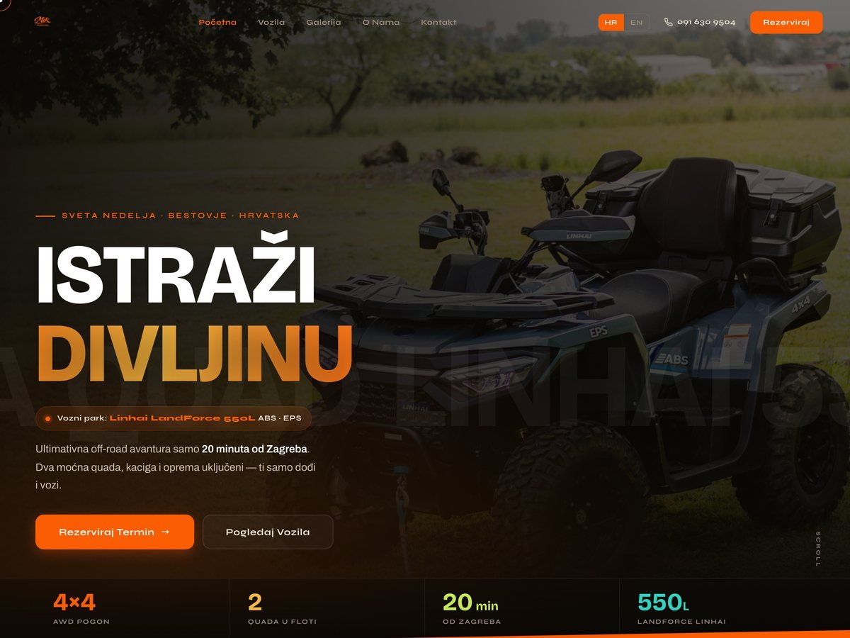 The MIK Adventures website, shown in a browser